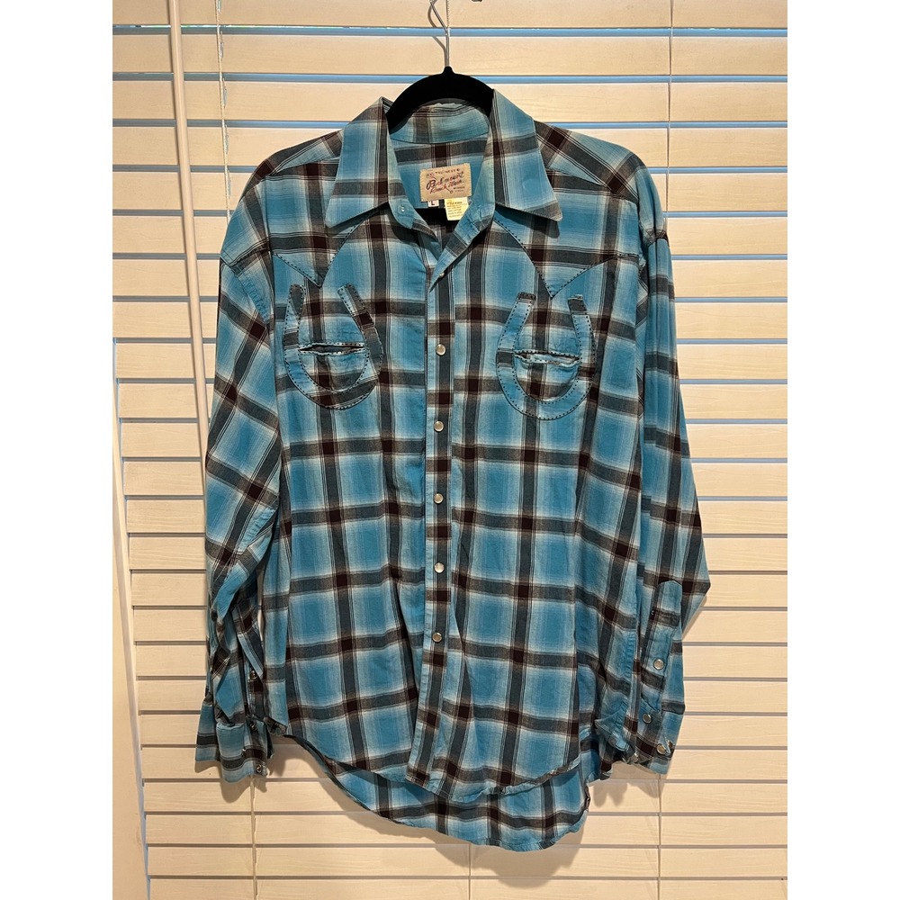 Rockmount Ranch Wear L Western Plaid Horseshoe Cowboy‎ Pearl Snap Shirt